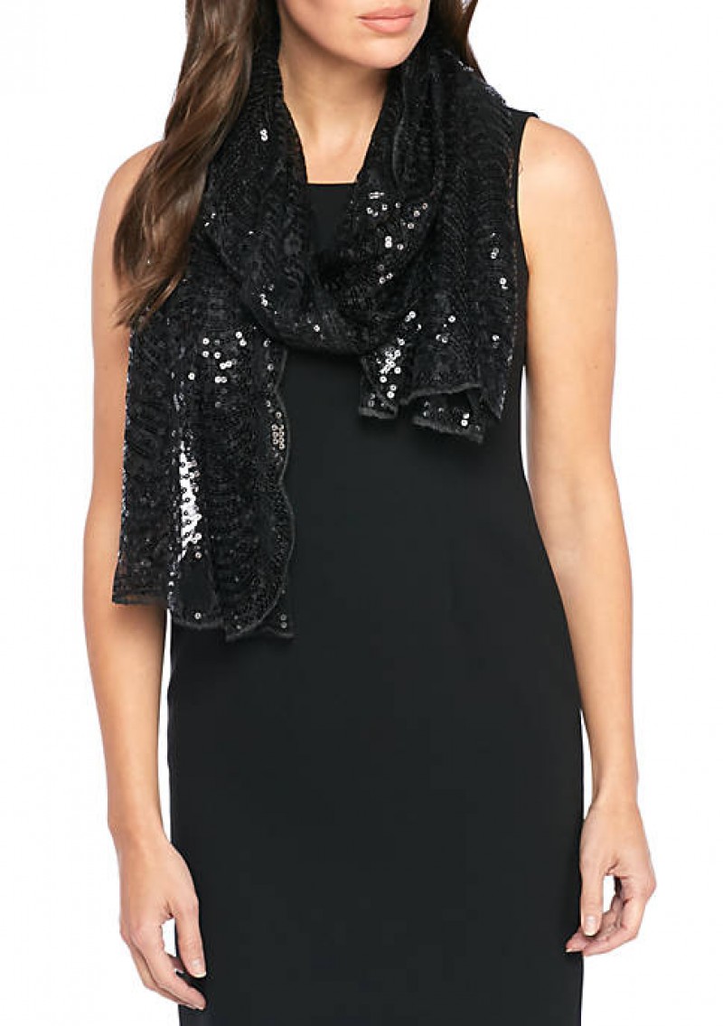 CEJON CEJON SEQUIN EVENING WRAP SCAR BLACK